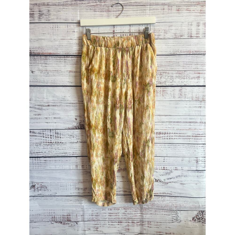 Zara crinkle effect wide leg cropped trousers multicolored abstract tie -dye SML
